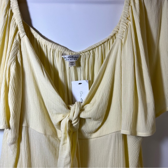 Miss Selfridge Yellow Tie Front Gauzey Flutter Sleeve Top SZ 12 - Picture 3 of 10